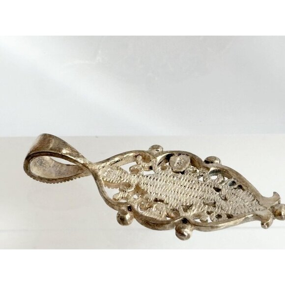 Art Deco Black Onyx Sterling Silver Modernist Marcasite 925 Vintage Pendant - Picture 8 of 8